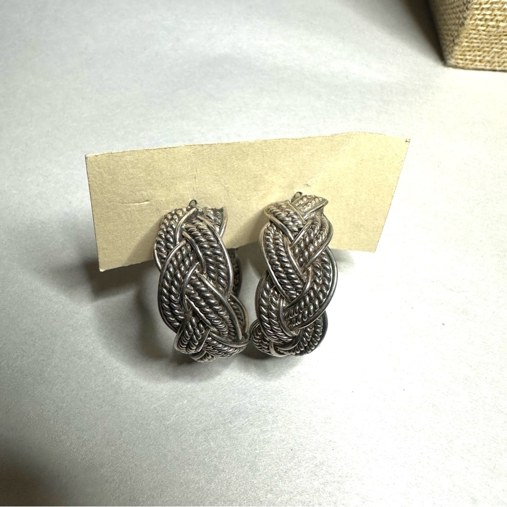 Taxco Intricate Silver Braided Earrings
